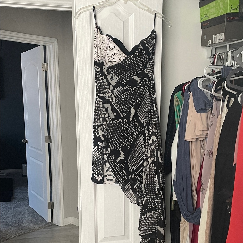 bebe Black and White Asymmetrical Dress